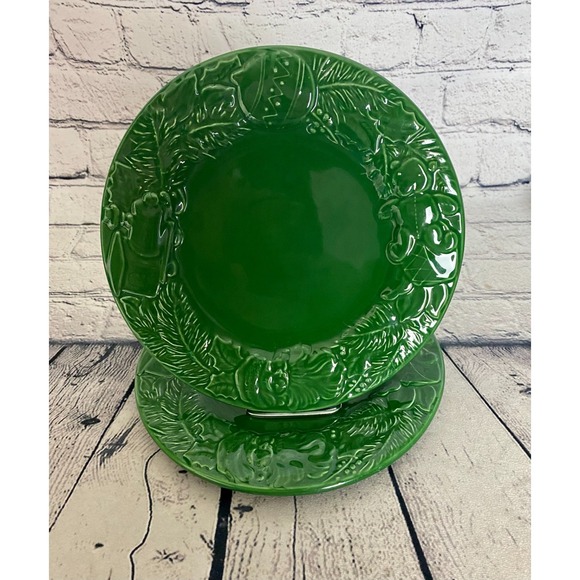 Vietri Other - Vietri Majolica Green 8 1/2" Christmas Wreath Salad Plate Made‎ Italy Set Of 2